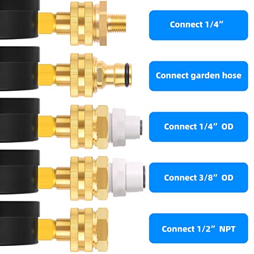 Image of MEANLIN MEASURE 0~100Psi 3 /4 inch Female Water Pressure Kit Plus 5 adapters, 2.5 inch FACE DIAL Multi-Purpose Pressure Gauge Kit, Hydraulic Tester,Suitable for Gardens, Water Pipes, etc