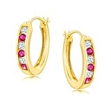 AGRULE Birthstone Hoop Earrings for Birthday Wedding Sterling Silver Chunky Huggie Style CZ & Ruby Hoop Earrings for Women