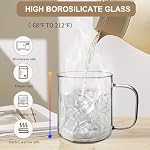 17oz/500ml Glass Coffee Mugs Set of 4, Clear Large Wide Mouth Drinking Glasses with Big Handle for Hot/Iced Beverage, Latte, Cappuccino, Juice, Tea, Milk, Dishwasher Safe