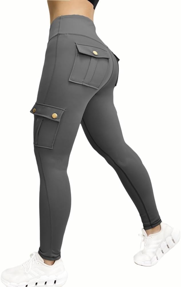 CHICME Women High Waist Cargo Leggings Seamless Workout Leggings Tummy Control Yoga Pants with Pocket