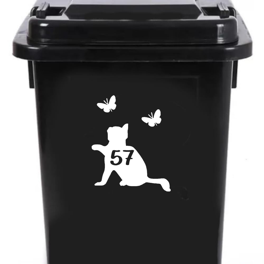 Cute Cat Chasing Butterflies Waterproof Wheelie Bin Stickers, Vinyl Material, Gifts for Cat Lovers