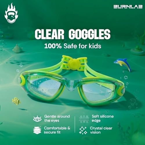 Image of BURNLAB Swimming Goggles for Kids, Clear Vision Pool Goggles for Boys & Girls, Easy Adjustable Strap (green)