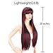 Kalyss 28 inches Women's Silky Long Straight Mixed 99J Burgundy color Heat Resistant Yaki Synthetic Wig with Bangs Darily Party Dress Women Wigs (Burgundy)