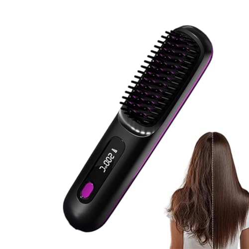 Imagen de Cepillo alisador eléctrico Calor rápido Anti quemaduras Peine para peinar el cabello Control de encrespamiento suave Herramienta de estilo de salón Diseño portátil Las mujeres lo usan para el hoga
