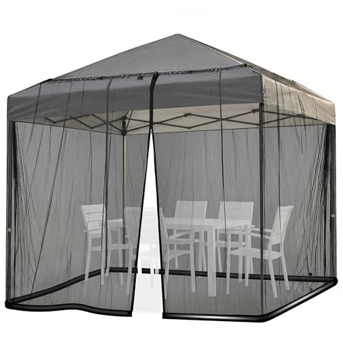 OBMESHOW Mosquito Netting for Patio Umbrella 10x10 Ft Canopy Screen Weather-Resistant 75D Polyester Mesh with TPU Water Pipe Base Double Zipper Door for Backyard Dining Black
