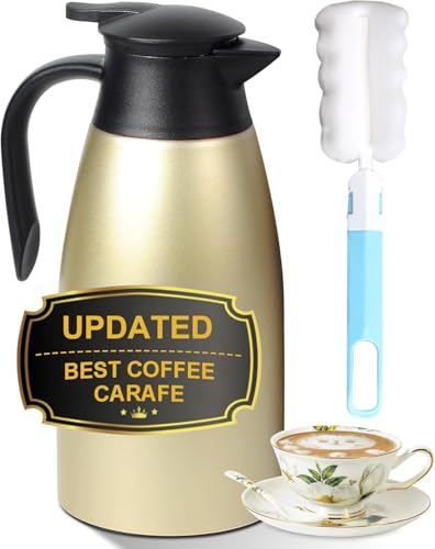 Image of Updated 70 Oz Thermal Coffee Carafe, 2.1L nsulated Stainless Steel Coffee Carafes for Keeping Hot Coffee & Tea Hot Beverage-12Hours, Double Walled Vacuum Coffee Carafe (Gold)