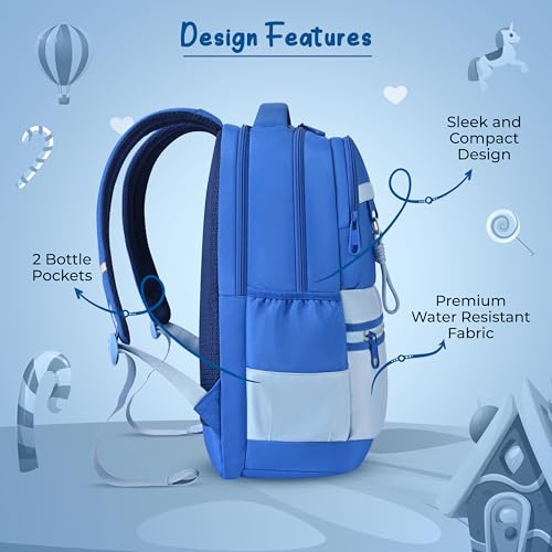 Image of Gear Delight 18 inch /30L Large Water Resistant School Bag | Casual Backpack | Daypack | Travel Backpack | Kids Bag for Boys /Girls (Blue - Blue)