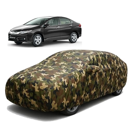 Image of Sulfar 100% Waterproof Car Body Cover Compatible with Mirror for Honda City i-VTEC with Long Lasting Durable Material (Triple Stitched, Full Bottom Elastic, Camouflage Army)
