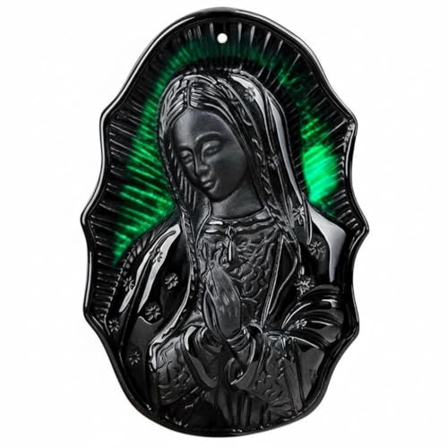Pendentif Vierge Marie jadéite noire 59 mm grand collier madone jade encre