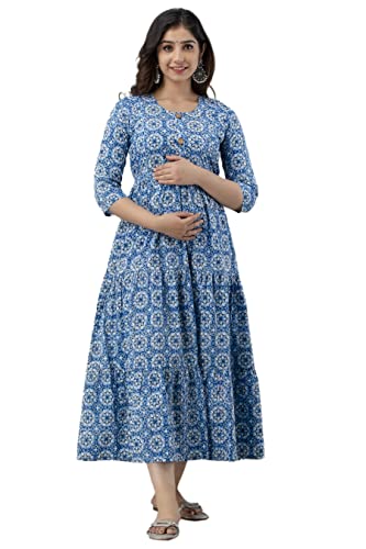 Image of Charnest Floral Printed Anarkali Maternity Kurti /Dress, Pregnancy Dress, Easy Breast Feeding, Breast Feeding Dress Zippers for Nursing Pre and Post Pregnancy