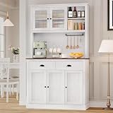 ElfinAura Pantry Cabinet,71'' Kitchen Pantry Cabinet with Microwave Shelf,Farmhouse Kitchen Hutch with Drawers,Door Shelves,Adjustable Shelves,for Dining Room,Living Room,White.
