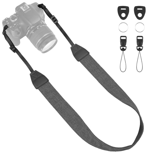 Image of Universal Camera Strap - Camera Neck Strap, Adjustable Shoulder Straps Compatible with Canon, Fujifilm, Nikon, Olympus, Panasonic and other SLR and mirrorless cameras - Black and White Stripes