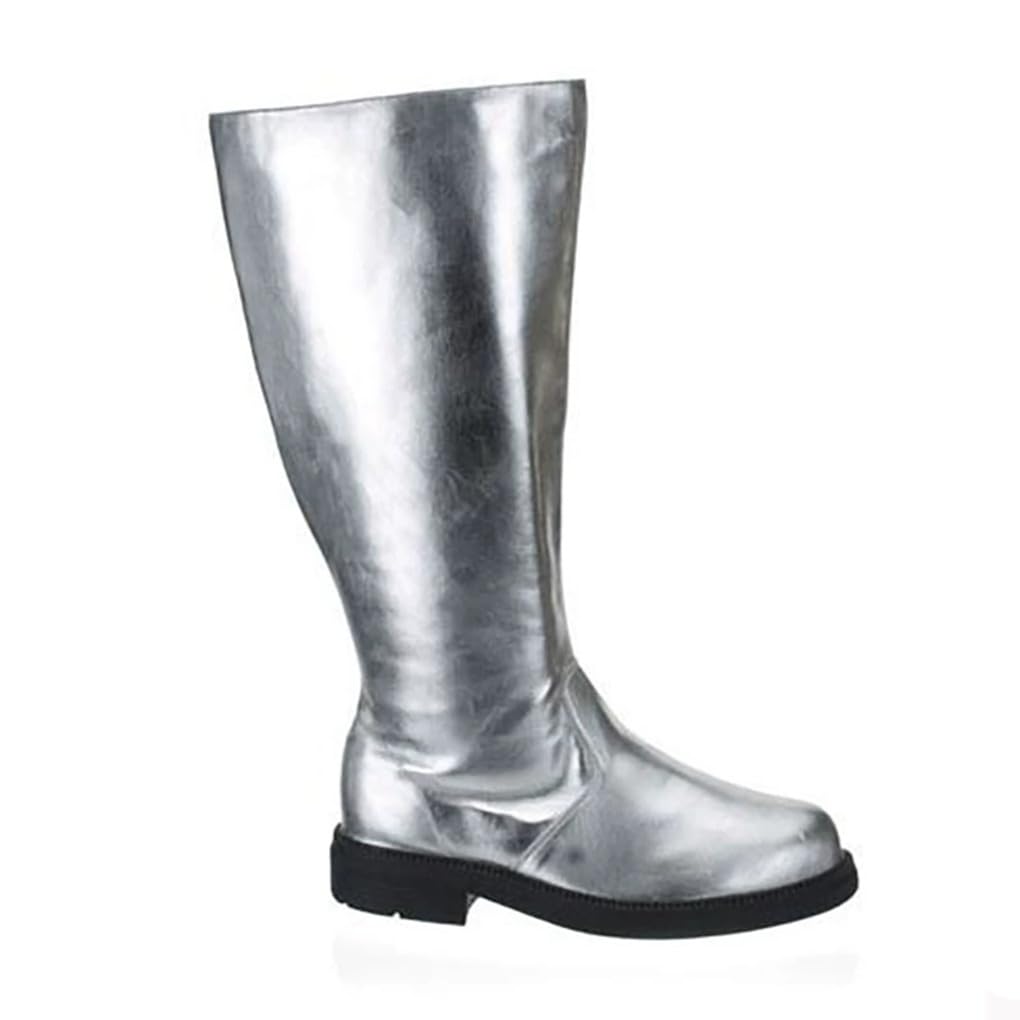 DUNHAO COS Men's Hero Cosplay Boots Medieval Viking Pirate Boots Halloween Costume Shoes- Silver US 10.5/CH44