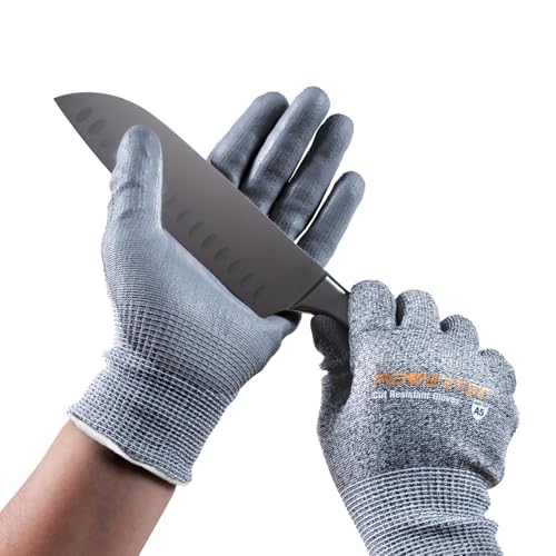 Image of POWERTEC Cut-Resistant Work Gloves ANSI A5 - Touchscreen-Compatible, Oil-Resistant Grip, Breathable & Washable Safety Gloves for Construction, Tile Installation & Metalwork, 1 Pair, Size L (72376)