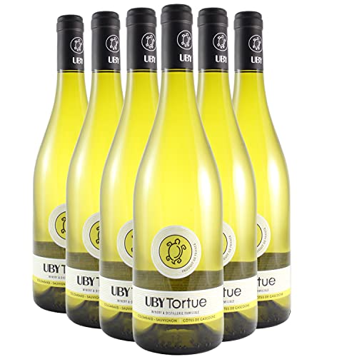 Côtes de Gascogne Les Tortues Colombard Sauvignon Blanc 2021 - Domaine d'Uby - Vin IGP Blanc du Sud-Ouest - Lot de 6x75cl - Cépages Colombard, Sauvignon Blanc