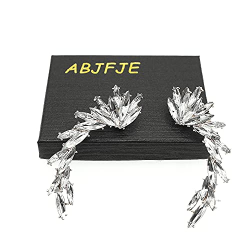 Crystal Leaf Climbers Crawler Jewelry Jacket Earrings Sparkly Zircon Pave Metal Ear Cuff Wrap Clip Stud Earring Climber Top Ear Clip For Women Girls (Silver) #TOP6