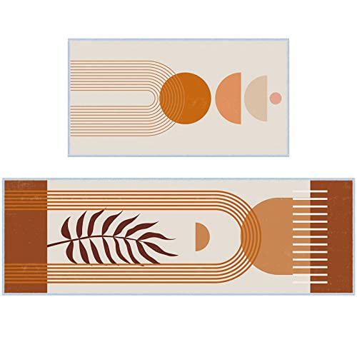 2 Pieces Boho Kitchen Rugs Boho Runner Rug Geometric Sun Rising Aesthetic Rug Nonslip Bohemian Bath Mats For Kitchen Bathroom Bedroom Hallway Entryway Doorway Decorations #TOP23