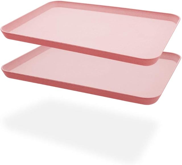 Roucerlin 2Pcs Unbreakable Serving Tray Decorative Tray , Great for Dinner Tray Tea Tray Bed Tray Bar Tray Breakfast Tray Food Tray (Pink)