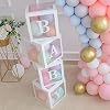 Baby Shower Boxes Party Decorations 4 pcs Transparent Balloons Boxes Decor with Letters Baby Blocks Design for Baby Shower Gender Reveal Backdrop