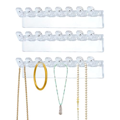 ROKZELT 3 Piezas Colgador Collares Pared, Soporte de Joyas, Organizador de Collare, Estante de Exhibición de Joyería para Collar, Anillos, Brazaletes y Pendientes, Acrílico, Transparente