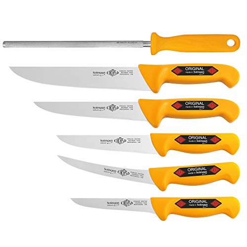 6 Teilig Eikaso® Solingen® Schlachtermesser Metzgermesser Ausbeinmesser Butcher Knife (3381Gelb) Cover