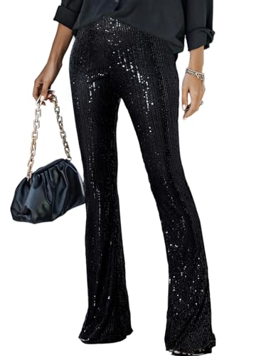 BLENCOT Women's Glitter Sequin Wide Leg Palazzo Pants High Waist Bell Bottoms Party Flared Trousers4