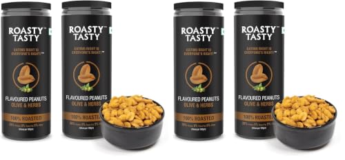 Image of Roasty Tasty Olive & Herbs Flavour Roasted Peanuts|Healthy Snacks|Rich In Protein & Fibre|Roasted, Not Fried Snacks|Healthy Food|Namkeen Peanuts|Crunchy Masala Peanuts|Pack Of 4 (150G Each)