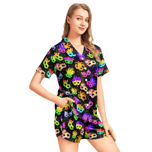 Image of Silk Satin Pajama Set for Women Summer Lounge Pjs Sets 2 Piece Suit Ladies Button Down Tops And Shorts Sleepwear