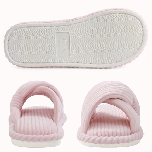 Image of Evshine Summer House Slippers for Women Corduroy Cross Bow Indoor Slippers Open Toe Slip On Bedroom Shoes with Memory Foam