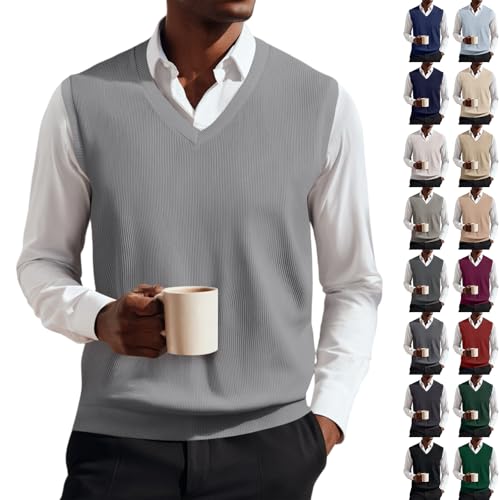 Sweater Vest Men Casual Dressy V Neck Sweaters Lightweight Knitted Sleeveless Pull Over Sweaters Slim Fit Dress Vest