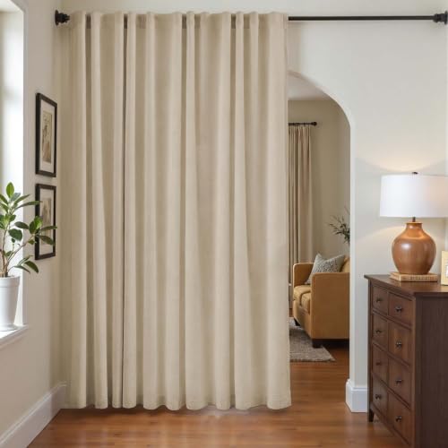 Image of jinchan Lined Linen Curtains Extra Wide Back Tab 100x84 Inch 1 Panel Taupe