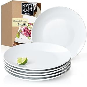 Moritz & Moritz BASIC Essteller Set 6 Personen modern - Ø 27 cm - Hochwertiges Porzellan Geschirr Set weiß - Flache Teller 6er Set perfekt als Essteller, Tafelgeschirr und Servierteller