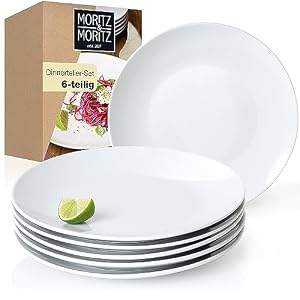 Moritz & Moritz Speiseteller Set 6 Personen – Essteller Ø 27 cm – Große Teller in weiß – Flache Teller 6er Set als Tafelgeschirr, Servierteller & Frühstücksteller – Serie BASIC