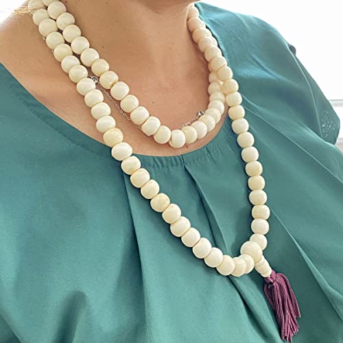 Tibetan 108 Mala Beads Prayer Necklace - Japa Mala White Resin Mala Necklace Wrap Bracelet - Yoga And Meditation Journey For Men Women #TOP4