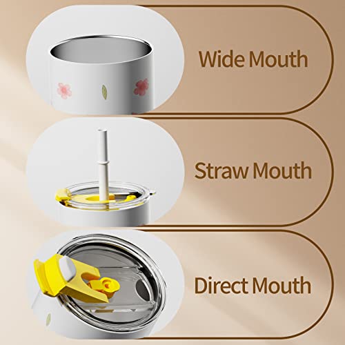 Sweeteek Travel Coffee Mug Spill Proof, Floral Print Vacuum Insulated Stainless Steel Skinny Tumbler With Straw, Coffee Mug To Go, Cherry Blossom Thermos Cup, Gift For Women, 17Oz #TOP2