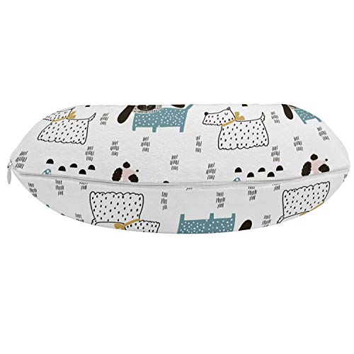 Ambesonne Scandinavian Travel Pillow Neck Rest, Pure Breed Dogs Pattern Yorkshire Terrier Poodle Monochrome Geometric… - Image 3