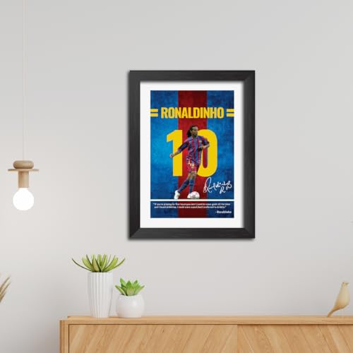 Image of TenorArts Ronaldinho Quotes Poster Frame Barcelona Laminated Photo Framed Painting with Matt Finish Black Textues (12 inches x 9inches)