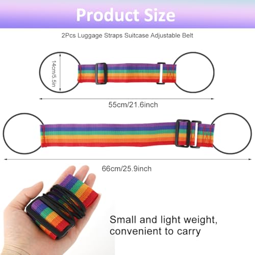 Image of HASTHIP 2Pcs Rainbow Luggage Binder Strap, Fashion Travel Wide Stretchy