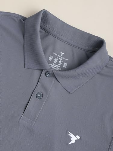 Image of TECHNOSPORT Mens Slim Fit Polyester Active Wear Collar Polo T-Shirt with Long Sleeves for Workout, Sports