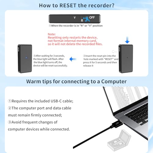 Voice Recorder - 64GB Mini Voice Recorder - Noise Cancellation Voice Activated Functionality, Rechargeable Audio Recorder with Earphone, Portable USB-C Recording Device for Work, Meetings, Interview