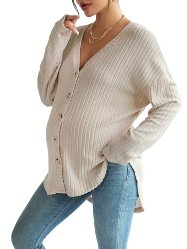 MakeMeChic Women's Maternity Shirts Knit Button Down Nursing Top Fall