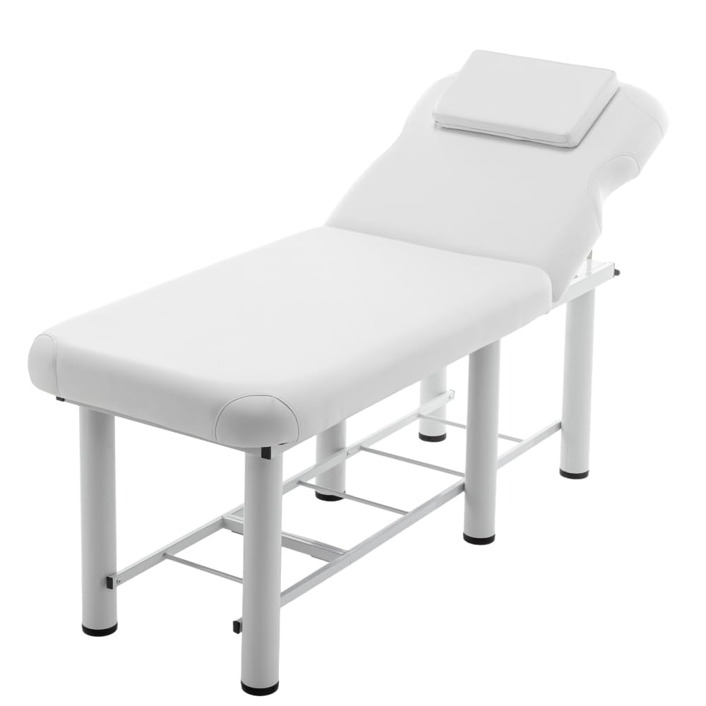 Professioneller Massagetisch, Rückenlehne verstellbar, abnehmbare Kopfstütze, untere Regalaufbewahrung, Memory Foam Layer Salon Bed, Weiß