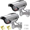 PreZiouz Solar Powered Dummy Security Camera, Bullet Fake Security Cameras, Simulated Surveillance System with Red LED Light and CCTV Stickers for Home Businesses Indoor/Outdoor (2 Packs, Silver)