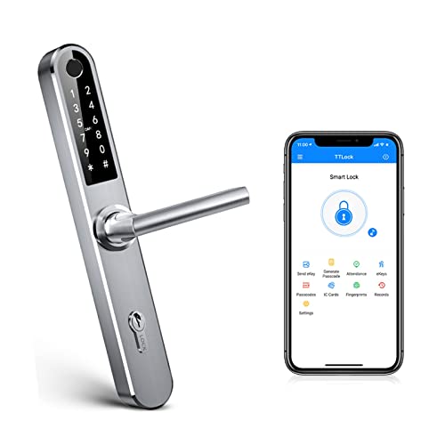 Ruveno Fingerabdruck-Türgriff, 5-in-1, schlüsselloses Entriegelungsschloss mit Tastatur, Fingerabdruck, Karte, App, Schlüssel Cover