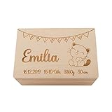 Erinnerungsbox personalisiert für Babys von Junimer, Natur, Größenauswahl, Kätzchenmotiv, Für Jungs und Mädchen, Perfekt um Erinnerungsstücke aufzubewahren, Geschenk für Eltern