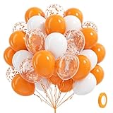 60pcs Orange and White Balloons 12inch with Orange White Confetti Balloons for Baby Shower University Birthday Party Decorations