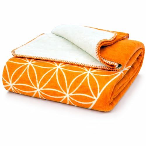 Glart J2BO Manta Suave Flor de la Vida, Algodón 150x200 cm, extra suave, amigable con la piel, cálida, transpirable, para sofá, lavable a máquina   manta de yoga acogedora.