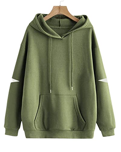 Image of JUNEBERRY Cotton Blend Fleece Regular Fit Elbow Cut Full Sleeve Stylish Hooded Neck Sweatshirt for Women & Girls (JB W208 Olive)