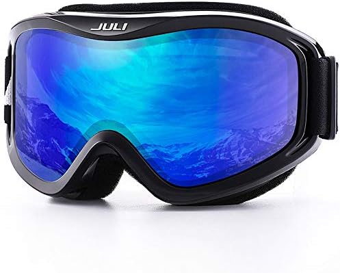 JULI Ski Goggle/Snow Snowboard Goggles for Men, Women & Youth - 100% UV Protection Anti-fog Dual Lens(Black Frame+14% VLT REVO Blue Len)