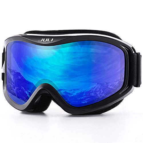 Juli Ski Goggle/Snow Snowboard Goggles For Men, Women & Youth - 100% Uv Protection Anti-Fog Dual Lens(Black Frame+14% Vlt Revo Blue Len) #TOP6